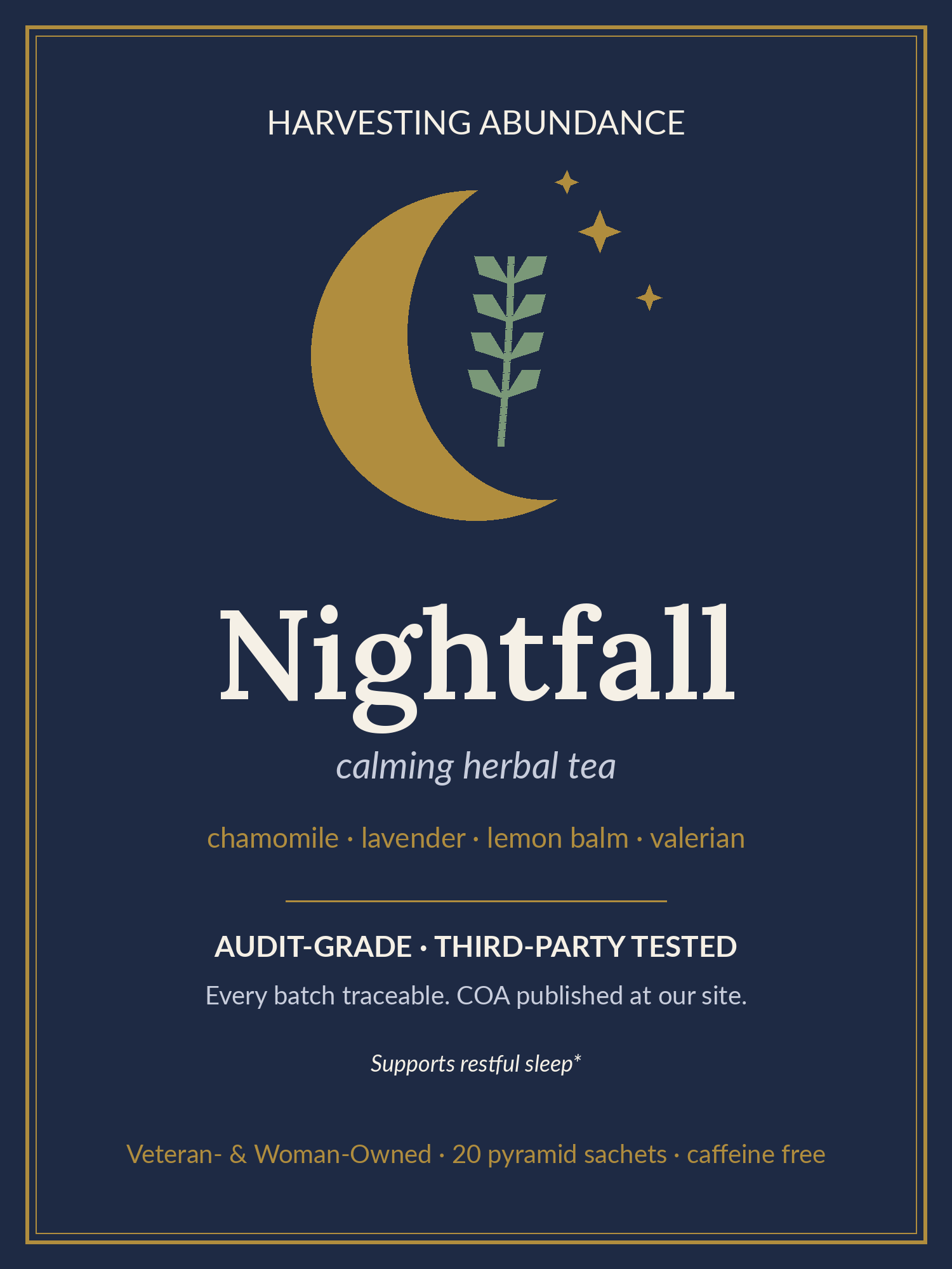 Nightfall calming herbal tea label